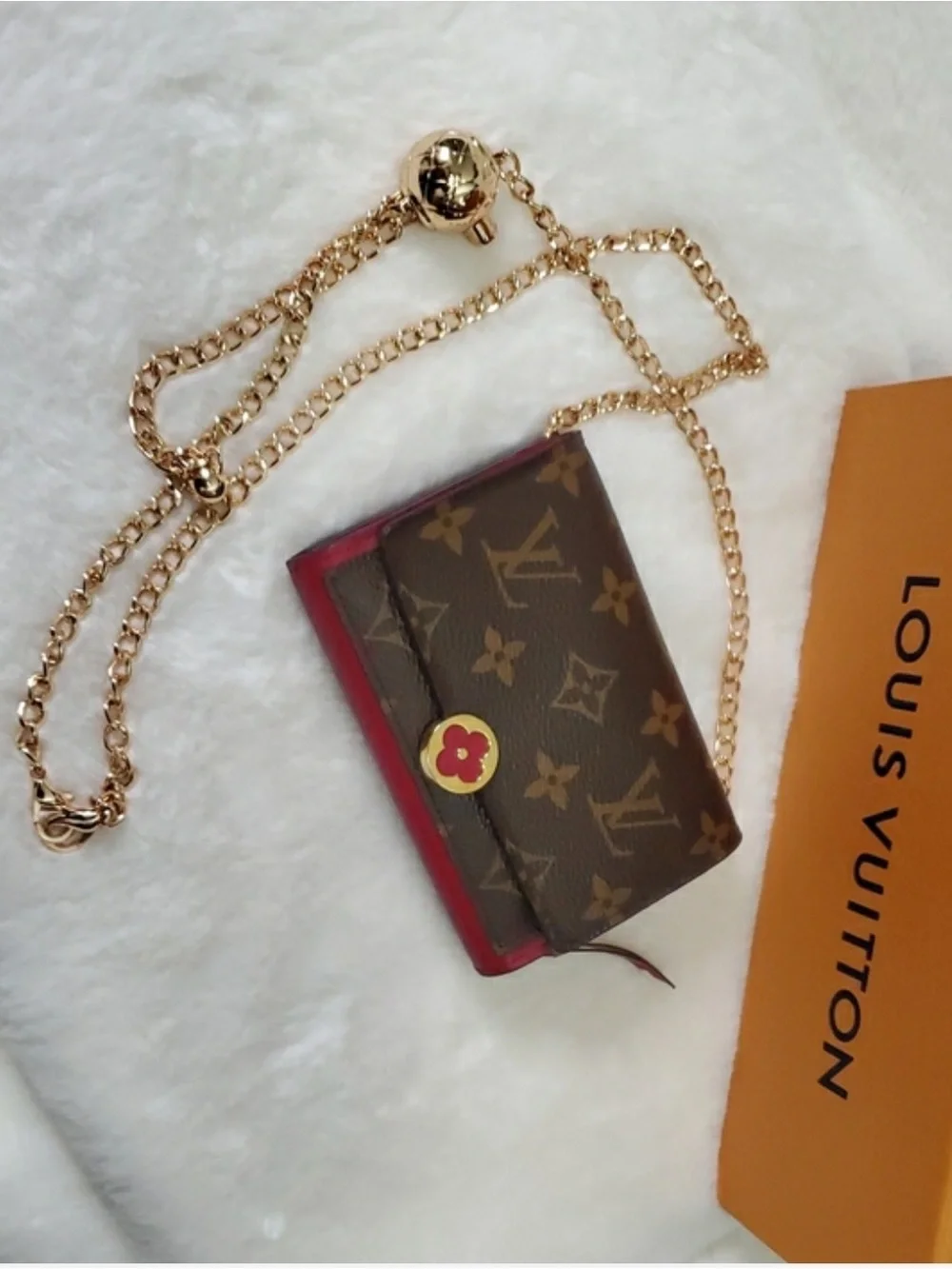 Louis Vuitton Monogram Mini Bag in Brown and Red with Gold Chain